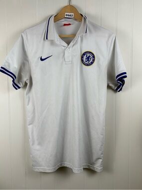 Nike Chelsea FC Polo Shirt White Blue Trim Soccer Football Club L